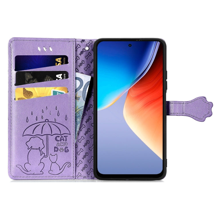 For Blackview A96 Cat and Dog Embossed Leather Phone Case(Purple) - More Brand by PMC Jewellery | Online Shopping South Africa | PMC Jewellery