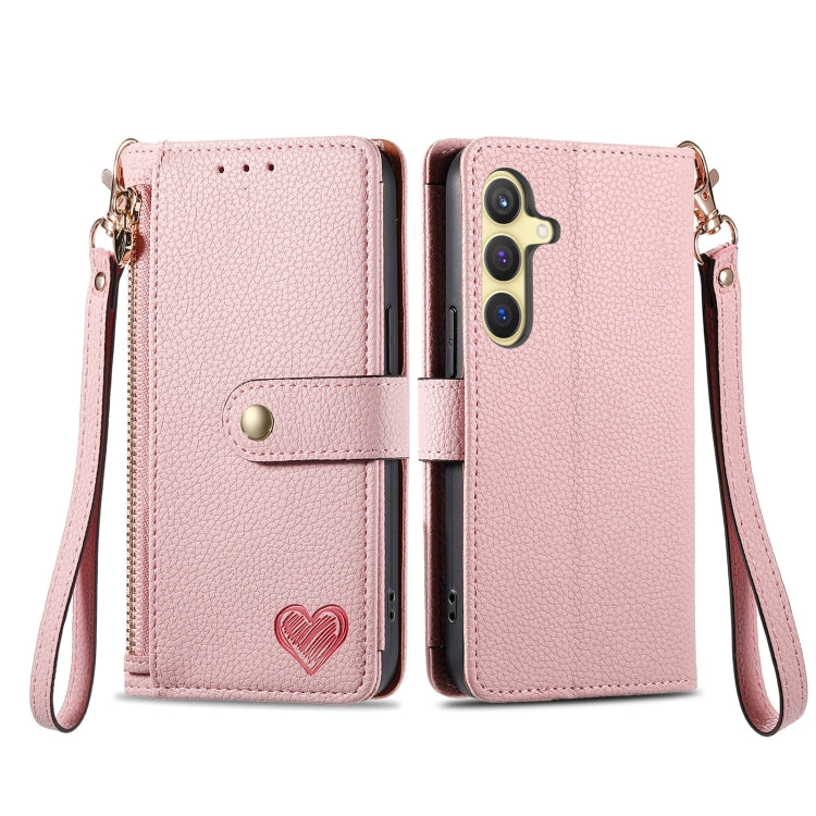 For Samsung Galaxy S24 5G Love Zipper Lanyard Leather Phone Case(Pink) - Galaxy S24 5G Cases by PMC Jewellery | Online Shopping South Africa | PMC Jewellery | Buy Now Pay Later Mobicred