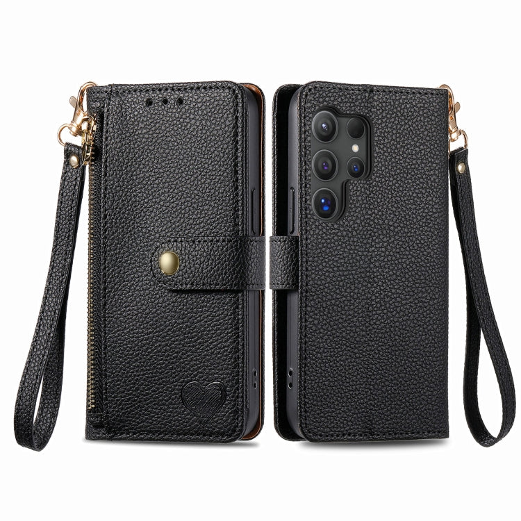 For Samsung Galaxy S24 Ultra 5G Love Zipper Lanyard Leather Phone Case(Black) - Galaxy S24 Ultra 5G Cases by PMC Jewellery | Online Shopping South Africa | PMC Jewellery | Buy Now Pay Later Mobicred