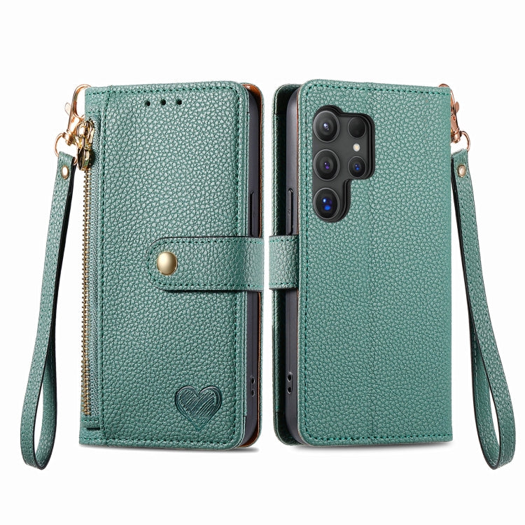 For Samsung Galaxy S24 Ultra 5G Love Zipper Lanyard Leather Phone Case(Green) - Galaxy S24 Ultra 5G Cases by PMC Jewellery | Online Shopping South Africa | PMC Jewellery | Buy Now Pay Later Mobicred