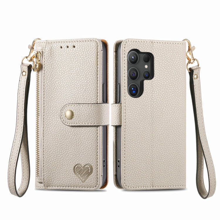 For Samsung Galaxy S24 Ultra 5G Love Zipper Lanyard Leather Phone Case(Gray) - Galaxy S24 Ultra 5G Cases by PMC Jewellery | Online Shopping South Africa | PMC Jewellery | Buy Now Pay Later Mobicred