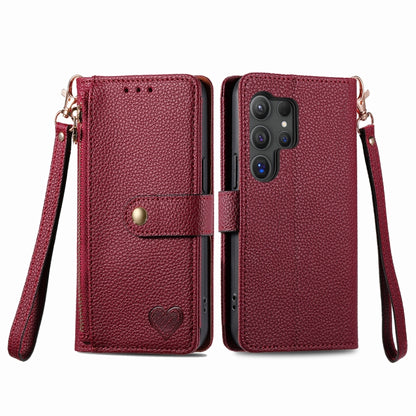 For Samsung Galaxy S24 Ultra 5G Love Zipper Lanyard Leather Phone Case(Red) - Galaxy S24 Ultra 5G Cases by PMC Jewellery | Online Shopping South Africa | PMC Jewellery | Buy Now Pay Later Mobicred