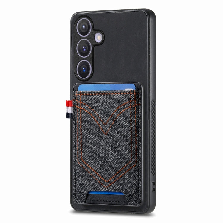 For Samsung Galaxy S25 5G Denim Texture Leather Skin Phone Case with Card Slot(Black) - Galaxy S25 5G Cases by PMC Jewellery | Online Shopping South Africa | PMC Jewellery | Buy Now Pay Later Mobicred