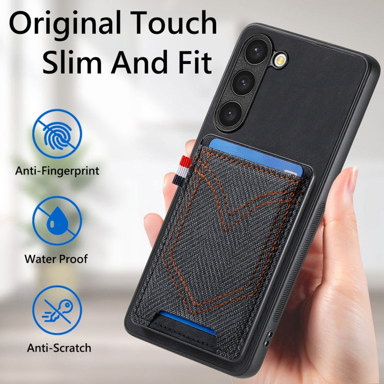 For Samsung Galaxy S25 5G Denim Texture Leather Skin Phone Case with Card Slot(Black) - Galaxy S25 5G Cases by PMC Jewellery | Online Shopping South Africa | PMC Jewellery | Buy Now Pay Later Mobicred