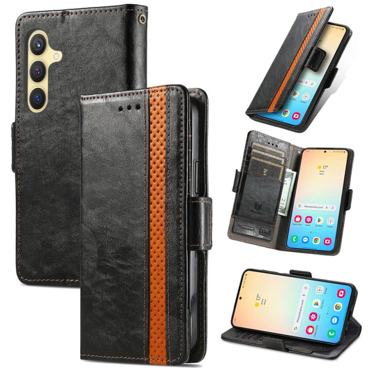 For Samsung Galaxy S25 5G CaseNeo Splicing Dual Magnetic Buckle Leather Phone Case(Black) - Galaxy S25 5G Cases by CaseNeo | Online Shopping South Africa | PMC Jewellery | Buy Now Pay Later Mobicred