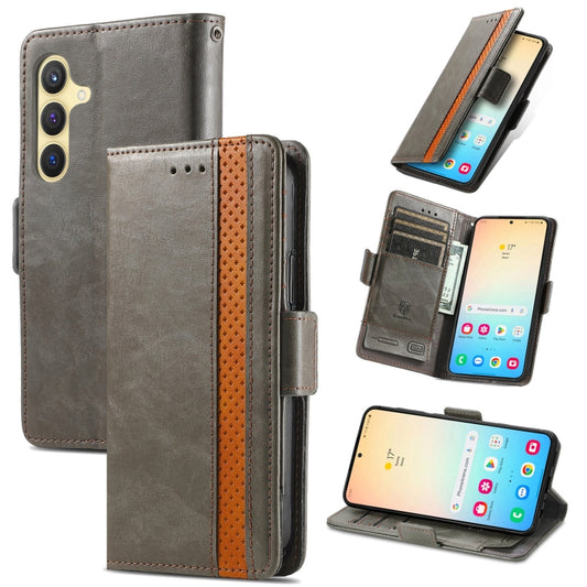 For Samsung Galaxy S25 5G CaseNeo Splicing Dual Magnetic Buckle Leather Phone Case(Gray) - Galaxy S25 5G Cases by CaseNeo | Online Shopping South Africa | PMC Jewellery | Buy Now Pay Later Mobicred