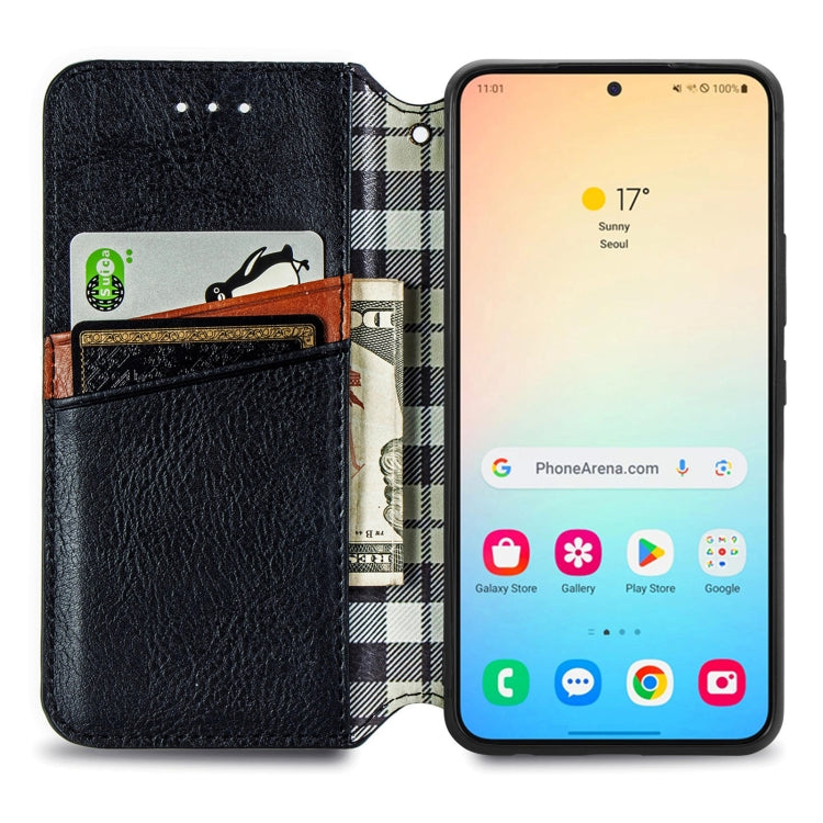 For Samsung Galaxy S25 5G Cubic Grid Pressed Magnetic Leather Phone Case(Black) - Galaxy S25 5G Cases by PMC Jewellery | Online Shopping South Africa | PMC Jewellery | Buy Now Pay Later Mobicred
