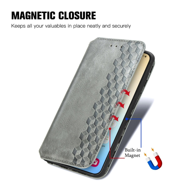 For Samsung Galaxy S25 5G Cubic Grid Pressed Magnetic Leather Phone Case(Gray) - Galaxy S25 5G Cases by PMC Jewellery | Online Shopping South Africa | PMC Jewellery | Buy Now Pay Later Mobicred