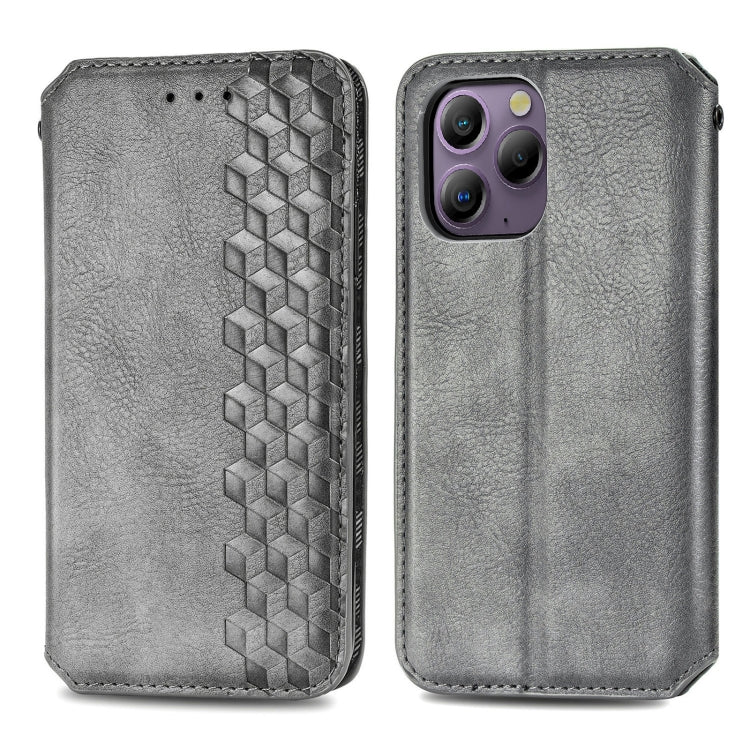 For Blackview A96 Cubic Grid Pressed Magnetic Leather Phone Case(Grey) - More Brand by PMC Jewellery | Online Shopping South Africa | PMC Jewellery