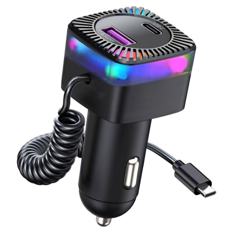 With Spring Type-C Cable USB + Type-C PD 30W Phone Fast Charging Adapter Car Charger - Car Charger by PMC TechLife | Online Shopping South Africa | PMC TechLife | Buy Now Pay Later Mobicred