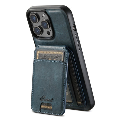 For iPhone 15 Suteni H15 MagSafe Oil Eax Leather Detachable Wallet Back Phone Case(Blue) - iPhone 15 Cases by Suteni | Online Shopping South Africa | PMC Jewellery