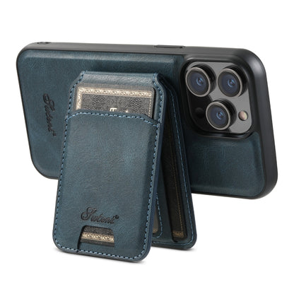 For iPhone 14 Suteni H15 MagSafe Oil Eax Leather Detachable Wallet Back Phone Case(Blue) - iPhone 14 Cases by Suteni | Online Shopping South Africa | PMC Jewellery