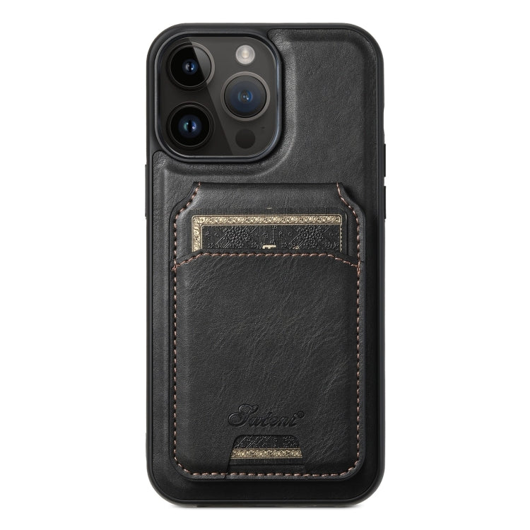 For iPhone 13 Pro Max Suteni H15 MagSafe Oil Eax Leather Detachable Wallet Back Phone Case(Black) - iPhone 13 Pro Max Cases by Suteni | Online Shopping South Africa | PMC Jewellery | Buy Now Pay Later Mobicred