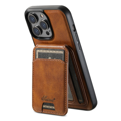 For iPhone 13 Suteni H15 MagSafe Oil Eax Leather Detachable Wallet Back Phone Case(Brown) - iPhone 13 Cases by Suteni | Online Shopping South Africa | PMC Jewellery | Buy Now Pay Later Mobicred