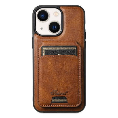 For iPhone 13 Suteni H15 MagSafe Oil Eax Leather Detachable Wallet Back Phone Case(Brown) - iPhone 13 Cases by Suteni | Online Shopping South Africa | PMC Jewellery | Buy Now Pay Later Mobicred