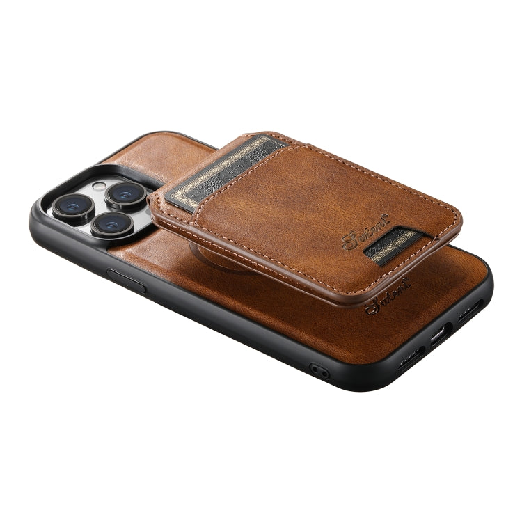 For iPhone 13 Suteni H15 MagSafe Oil Eax Leather Detachable Wallet Back Phone Case(Brown) - iPhone 13 Cases by Suteni | Online Shopping South Africa | PMC Jewellery | Buy Now Pay Later Mobicred