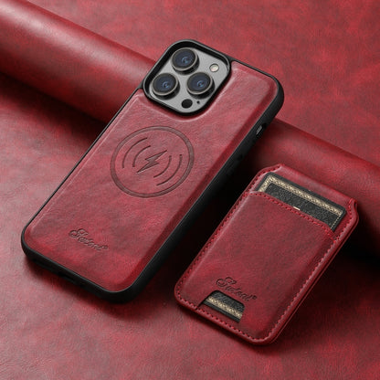 For iPhone 13 Suteni H15 MagSafe Oil Eax Leather Detachable Wallet Back Phone Case(Red) - iPhone 13 Cases by Suteni | Online Shopping South Africa | PMC Jewellery