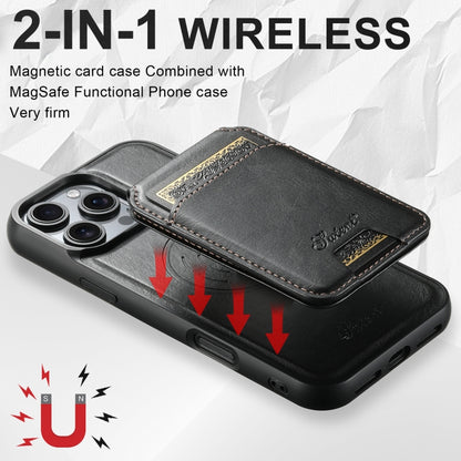 For iPhone 16 Suteni H15 MagSafe Oil Eax Leather Detachable Wallet Back Phone Case(Black) - iPhone 16 Cases by Suteni | Online Shopping South Africa | PMC Jewellery | Buy Now Pay Later Mobicred