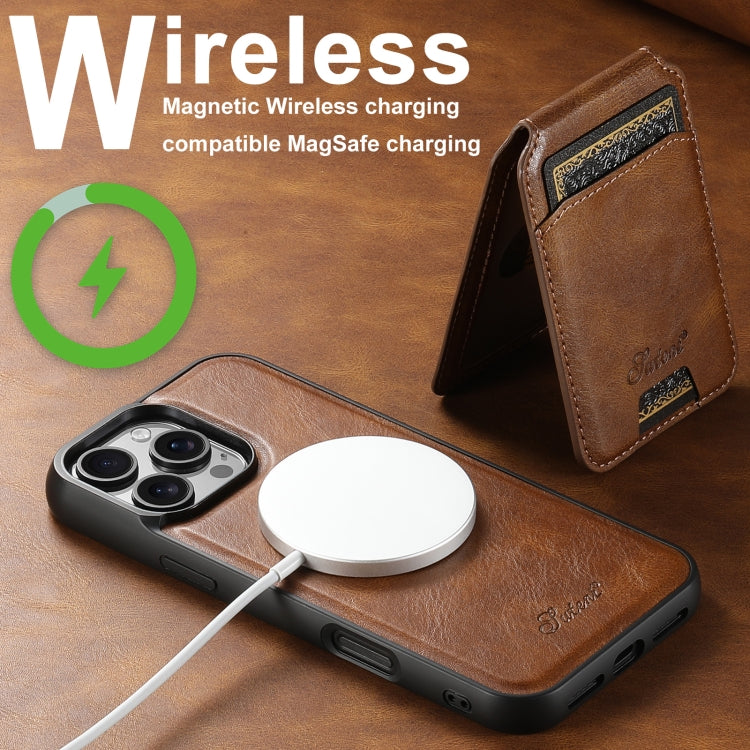 For iPhone 16 Plus Suteni H15 MagSafe Oil Eax Leather Detachable Wallet Back Phone Case(Brown) - iPhone 16 Plus Cases by Suteni | Online Shopping South Africa | PMC Jewellery | Buy Now Pay Later Mobicred