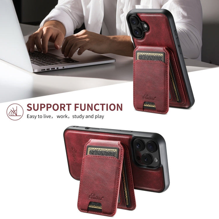 For iPhone 16 Plus Suteni H15 MagSafe Oil Eax Leather Detachable Wallet Back Phone Case(Red) - iPhone 16 Plus Cases by Suteni | Online Shopping South Africa | PMC Jewellery | Buy Now Pay Later Mobicred