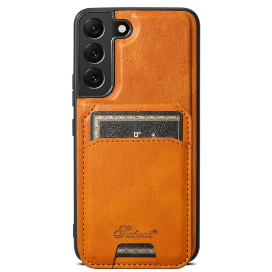 For Samsung Galaxy S22+ 5G Suteni H15 MagSafe Oil Eax Leather Detachable Wallet Back Phone Case(Khaki) - Galaxy S22 5G Cases by Suteni | Online Shopping South Africa | PMC Jewellery