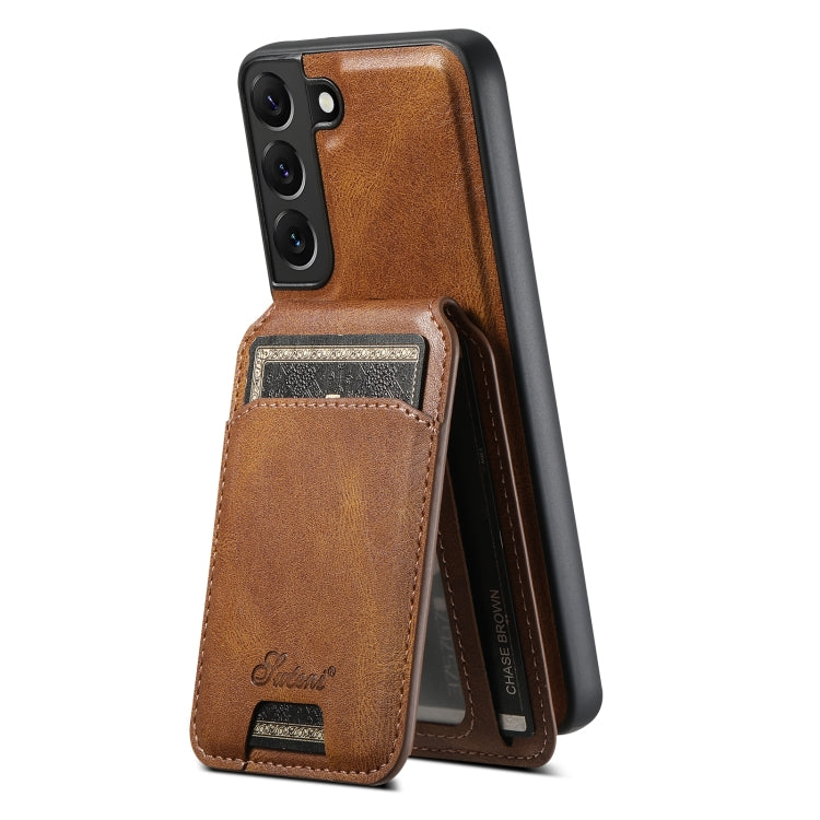 For Samsung Galaxy S22 5G Suteni H15 MagSafe Oil Eax Leather Detachable Wallet Back Phone Case(Khaki) - Galaxy S22 5G Cases by Suteni | Online Shopping South Africa | PMC Jewellery