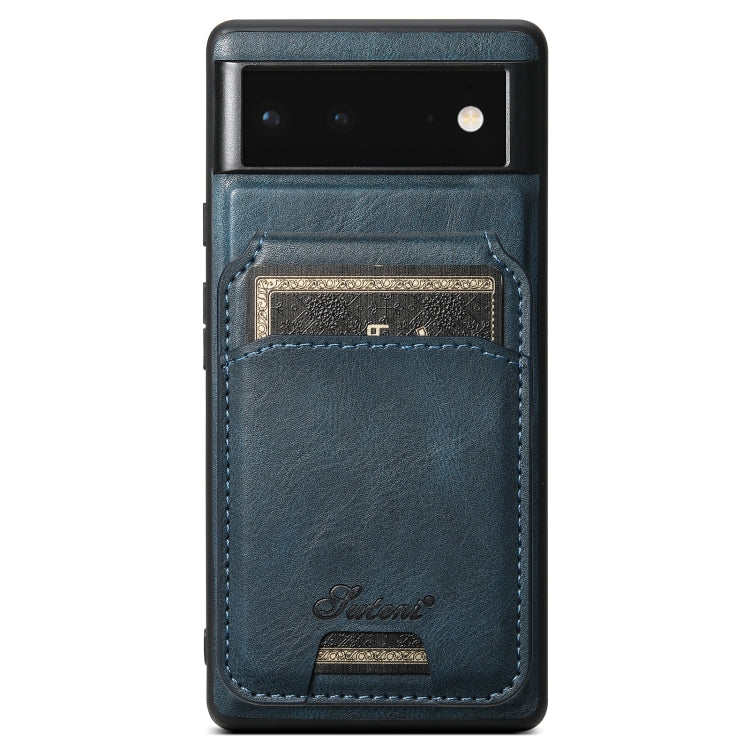 For Google Pixel 6 Suteni H15 Oil Eax Leather Detachable Wallet Back Phone Case(Blue) - Google Cases by Suteni | Online Shopping South Africa | PMC Jewellery | Buy Now Pay Later Mobicred