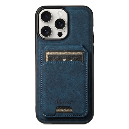 For iPhone 15 Pro Suteni H16 Litchi Texture Leather Detachable Wallet Back Phone Case(Blue) - iPhone 15 Pro Cases by Suteni | Online Shopping South Africa | PMC Jewellery | Buy Now Pay Later Mobicred