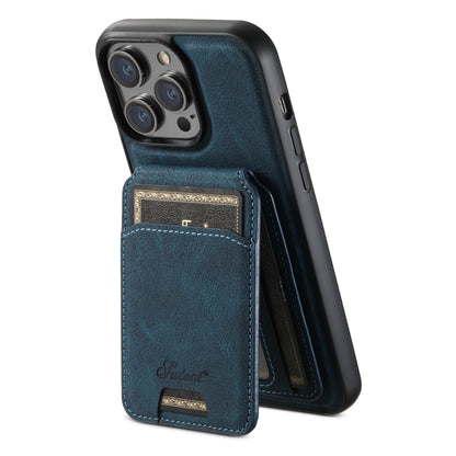 For iPhone 15 Pro Suteni H16 Litchi Texture Leather Detachable Wallet Back Phone Case(Blue) - iPhone 15 Pro Cases by Suteni | Online Shopping South Africa | PMC Jewellery | Buy Now Pay Later Mobicred