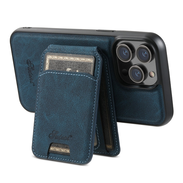 For iPhone 15 Pro Suteni H16 Litchi Texture Leather Detachable Wallet Back Phone Case(Blue) - iPhone 15 Pro Cases by Suteni | Online Shopping South Africa | PMC Jewellery | Buy Now Pay Later Mobicred