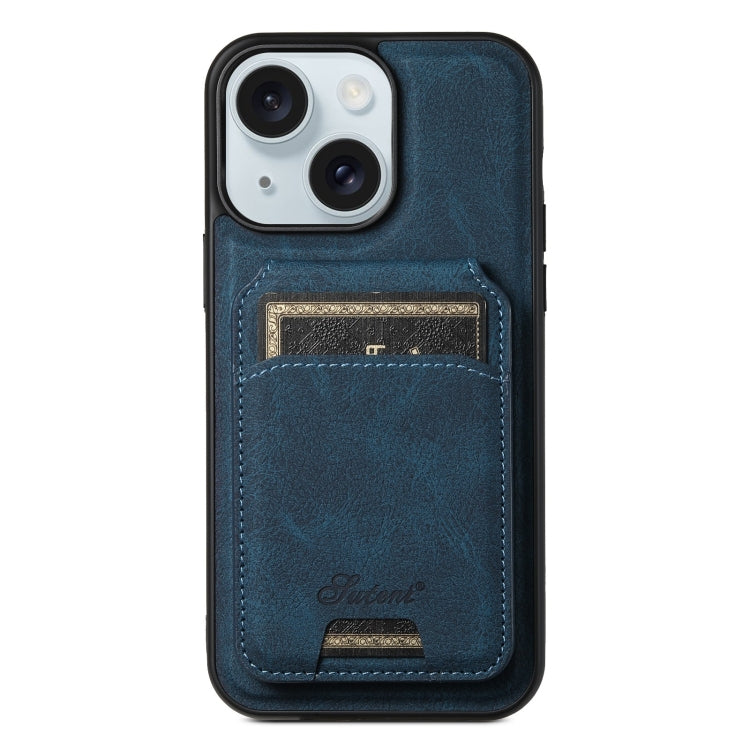 For iPhone 15 Plus Suteni H16 Litchi Texture Leather Detachable Wallet Back Phone Case(Blue) - iPhone 15 Plus Cases by Suteni | Online Shopping South Africa | PMC Jewellery | Buy Now Pay Later Mobicred