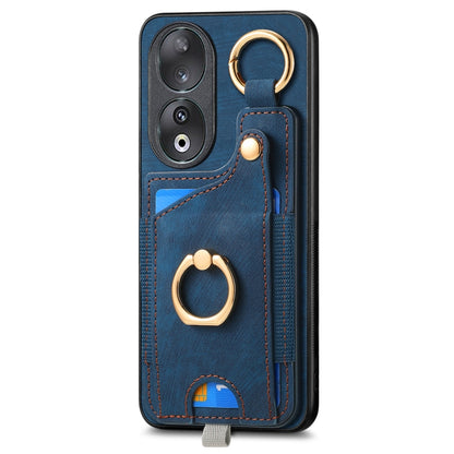 For Honor X7 Retro Skin-feel Ring Card Bag Phone Case with Hang Loop(Blue) - Honor Cases by PMC Jewellery | Online Shopping South Africa | PMC Jewellery