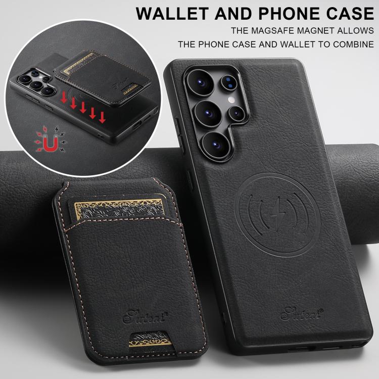 For Samsung Galaxy S25 Ultra 5G Suteni H16 Litchi Texture Leather Detachable Wallet Back Phone Case(Black) - Galaxy S25 Ultra 5G Cases by Suteni | Online Shopping South Africa | PMC TechLife | Buy Now Pay Later Mobicred
