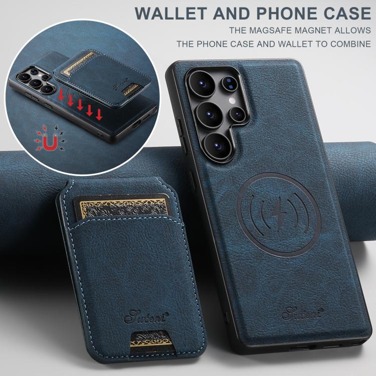 For Samsung Galaxy S25 Ultra 5G Suteni H16 Litchi Texture Leather Detachable Wallet Back Phone Case(Blue) - Galaxy S25 Ultra 5G Cases by Suteni | Online Shopping South Africa | PMC TechLife | Buy Now Pay Later Mobicred