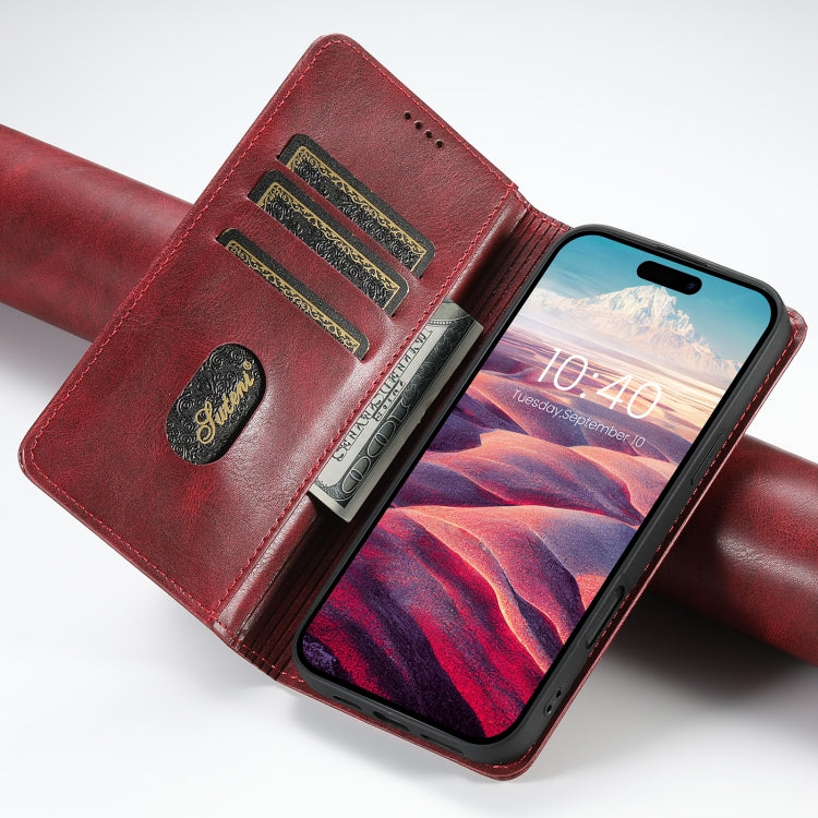 For iPhone 16 Pro Max Suteni J02 Oil Wax Wallet Leather Phone Case(Red) - iPhone 16 Pro Max Cases by Suteni | Online Shopping South Africa | PMC Jewellery | Buy Now Pay Later Mobicred