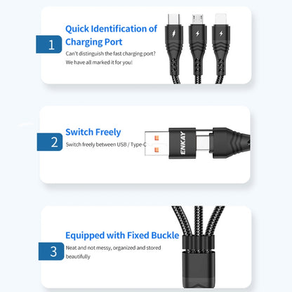 ENKAY 6-in-1 5A USB / Type-C to Type-C / 8 Pin / Micro USB Multifunction Fast Charging Cable, Cable Length:2m(Grey) - Multifunction Cable by ENKAY | Online Shopping South Africa | PMC Jewellery | Buy Now Pay Later Mobicred