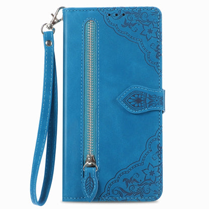 For Blackview A200 Pro Embossed Flower Zipper Leather Phone Case(Blue) - More Brand by PMC Jewellery | Online Shopping South Africa | PMC Jewellery