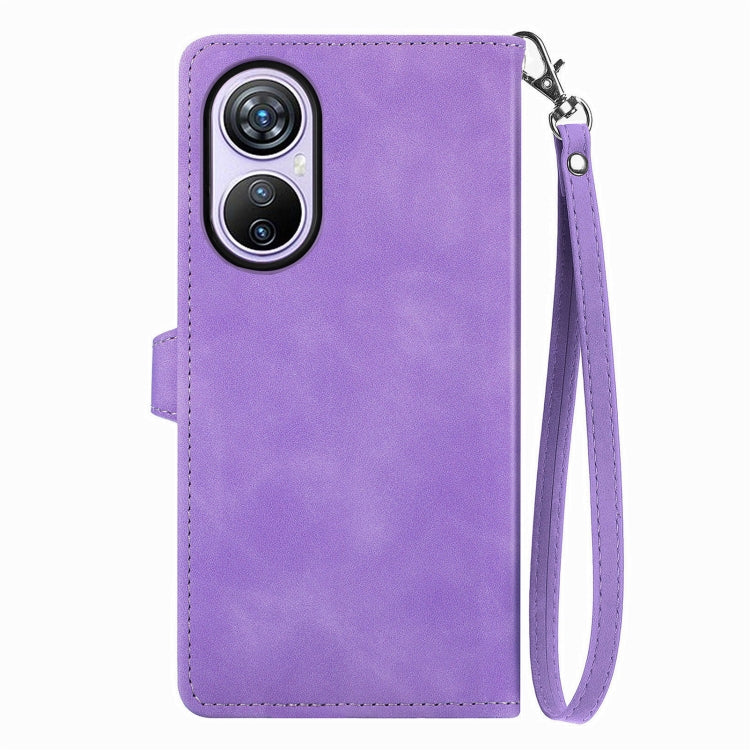 For Blackview A200 Pro Embossed Flower Zipper Leather Phone Case(Purple) - More Brand by PMC Jewellery | Online Shopping South Africa | PMC Jewellery