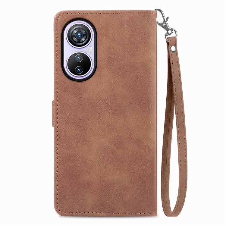 For Blackview A200 Pro Embossed Flower Zipper Leather Phone Case(Brown) - More Brand by PMC TechLife | Online Shopping South Africa | PMC TechLife | Buy Now Pay Later Mobicred