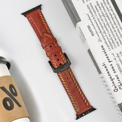 For Apple Watch Series 8 41mm Colorful Sewing Thread Leather Watch Band(Brown) - Watch Bands by PMC Jewellery | Online Shopping South Africa | PMC Jewellery