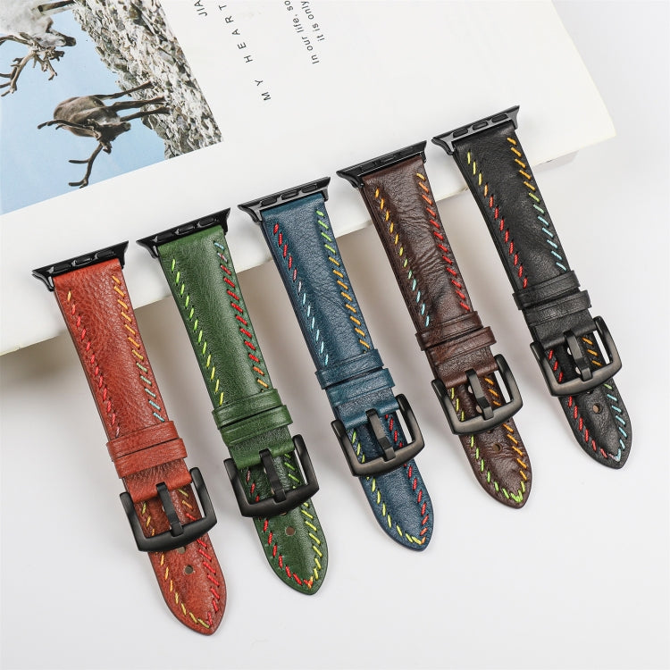 For  Apple Watch Series 5 40mm Colorful Sewing Thread Leather Watch Band(Black) - Watch Bands by PMC TechLife | Online Shopping South Africa | PMC TechLife
