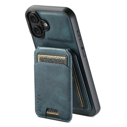 For iPhone 16 Suteni H02 Leather Wallet Stand Back Phone Case(Blue) - iPhone 16 Cases by Suteni | Online Shopping South Africa | PMC Jewellery | Buy Now Pay Later Mobicred