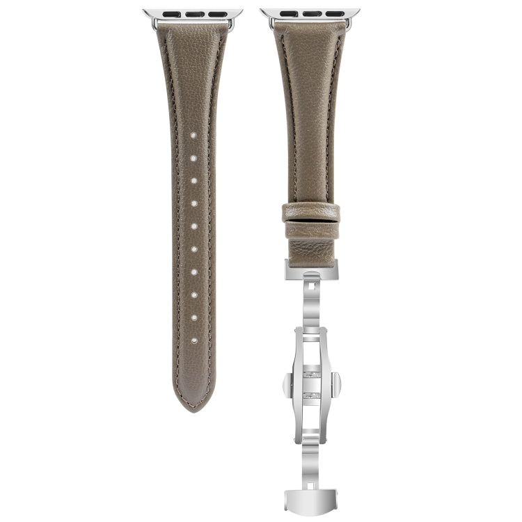 For Apple Watch Series 8 41mm Plain Leather Butterfly Buckle Watch Band(Gray+Silver) - free shipping - PMC TechLife - Order now!