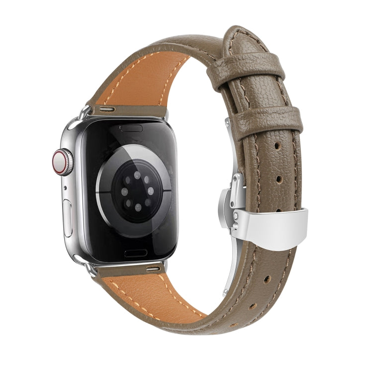 For Apple Watch SE 2022 44mm Plain Leather Butterfly Buckle Watch Band(Gray+Silver) - free shipping - PMC TechLife - Order now!