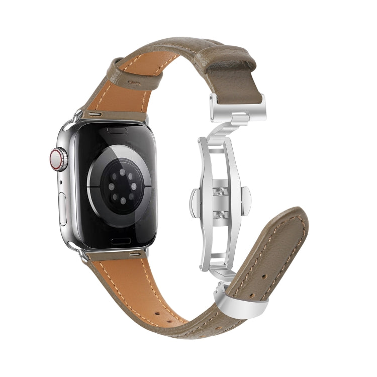 For Apple Watch Series 6 40mm Plain Leather Butterfly Buckle Watch Band(Gray+Silver) - free shipping - PMC TechLife - Order now!