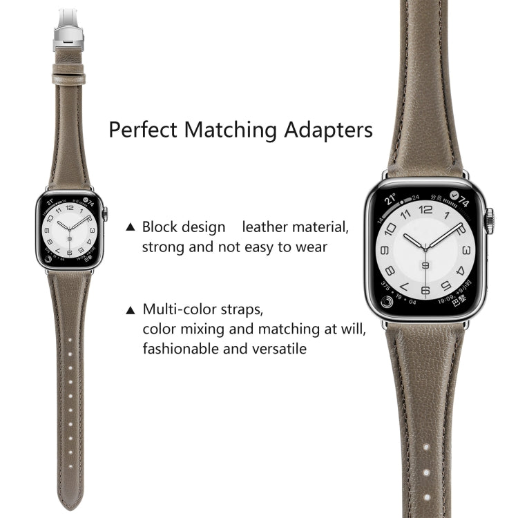 For Apple Watch Series 6 40mm Plain Leather Butterfly Buckle Watch Band(Gray+Silver) - free shipping - PMC TechLife - Order now!