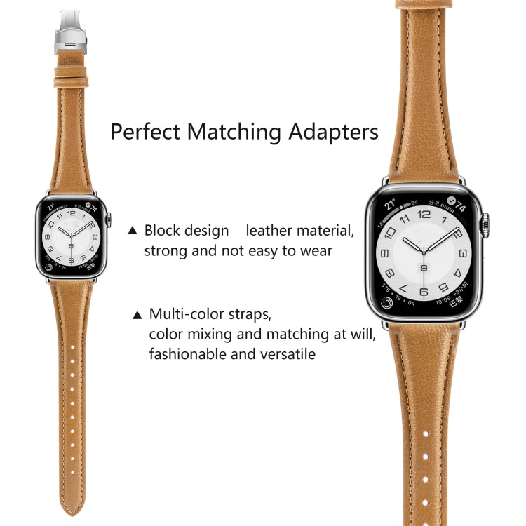 For Apple Watch Series 5 40mm Plain Leather Butterfly Buckle Watch Band(Brown+Silver) - free shipping - PMC TechLife - Order now!