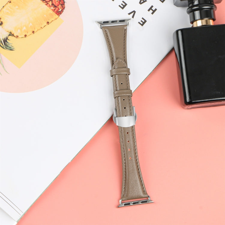 For Apple Watch Series 4 44mm Plain Leather Butterfly Buckle Watch Band(Gray+Silver) - free shipping - PMC TechLife - Order now!