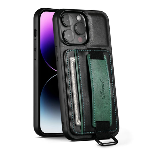 For iPhone 16 Pro Max Suteni H13 Card Wallet Wrist Strap Holder PU Phone Case(Black) - iPhone 16 Pro Max Cases by Suteni | Online Shopping South Africa | PMC Jewellery | Buy Now Pay Later Mobicred