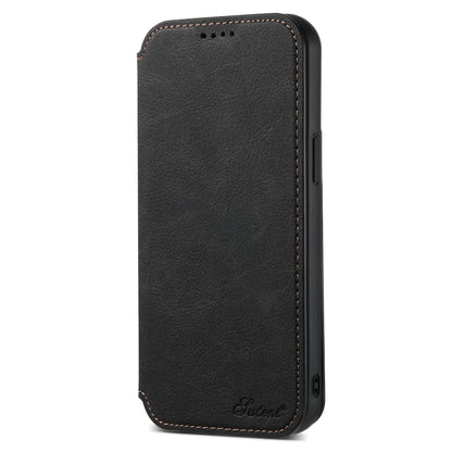 For iPhone 15 Pro Suteni J06 Retro Matte Litchi Texture Leather MagSafe Phone Case(Black) - iPhone 15 Pro Cases by Suteni | Online Shopping South Africa | PMC Jewellery | Buy Now Pay Later Mobicred